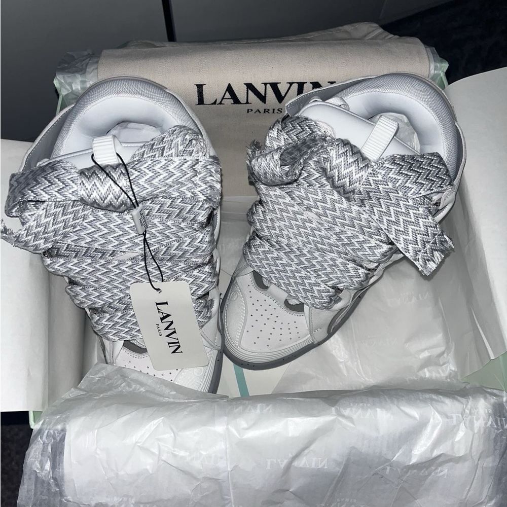 Lanvin Men’s White and Gray Zigzag Sneakers